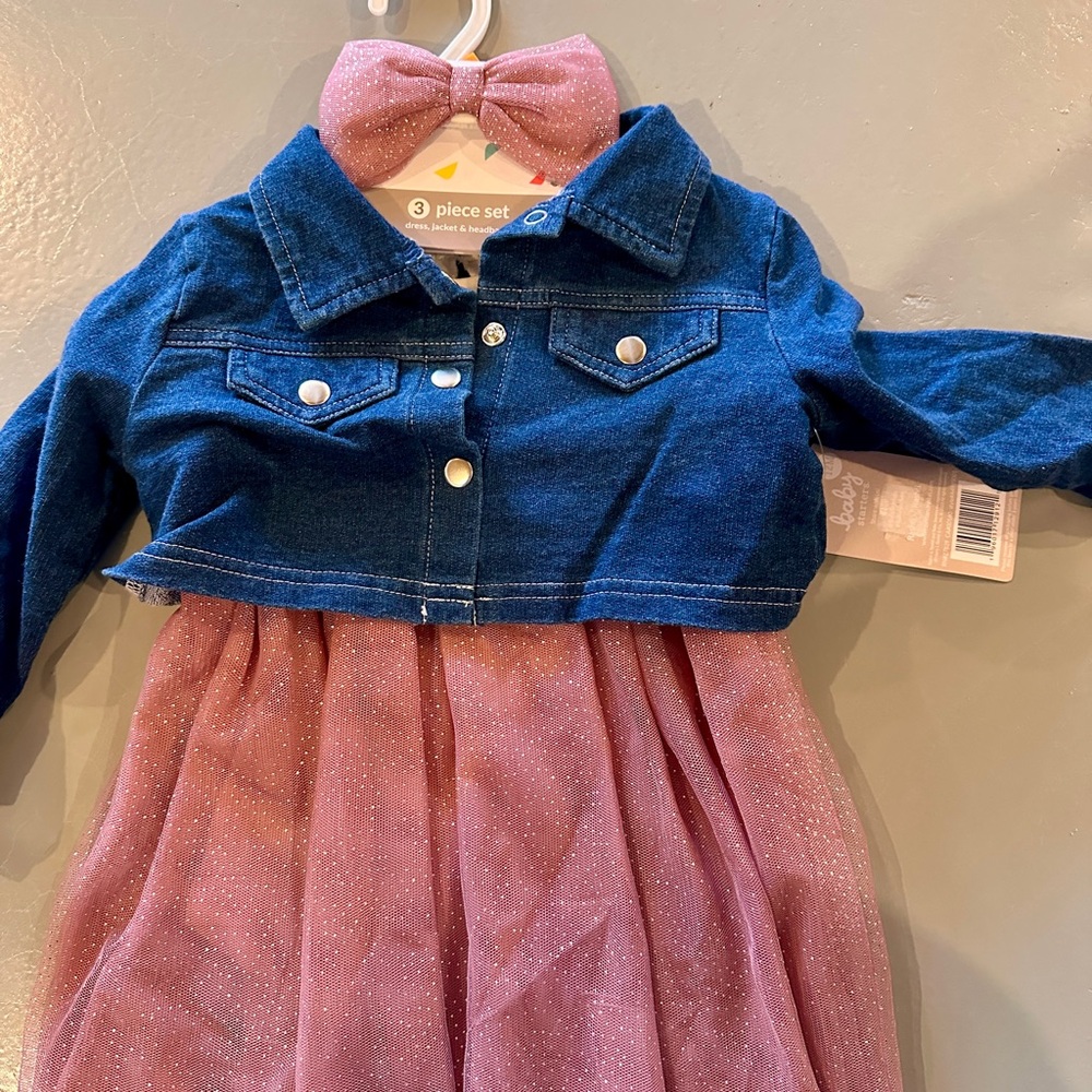 Baby Starters Blue Jean Jacket, dress, and headband set